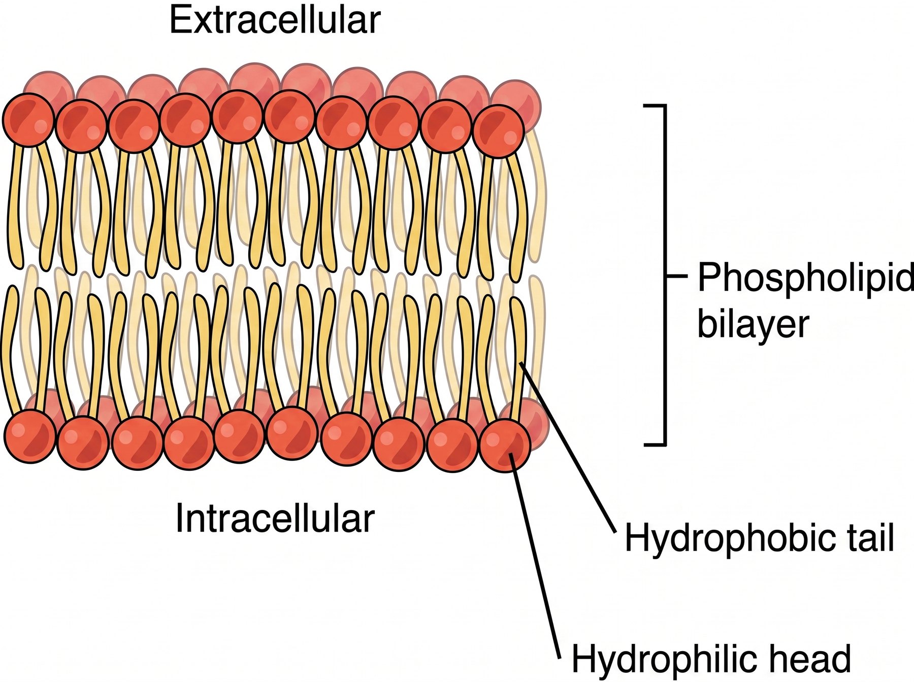 Phospholipid bilayer — one end loves water, one end hates it